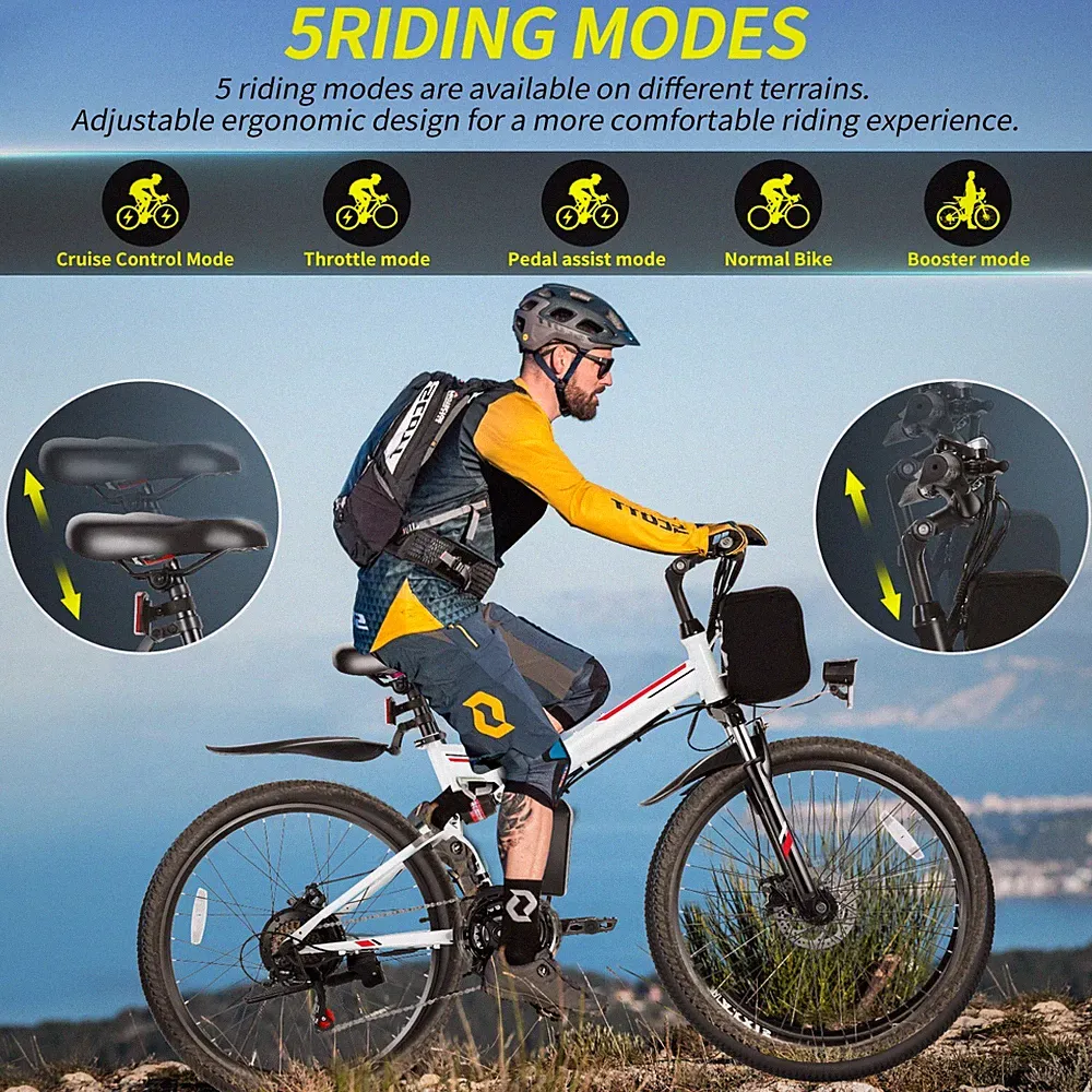 26'' 500W Foldable Bicycle with Removable Battery&LCD Display 21 Speed City Bike