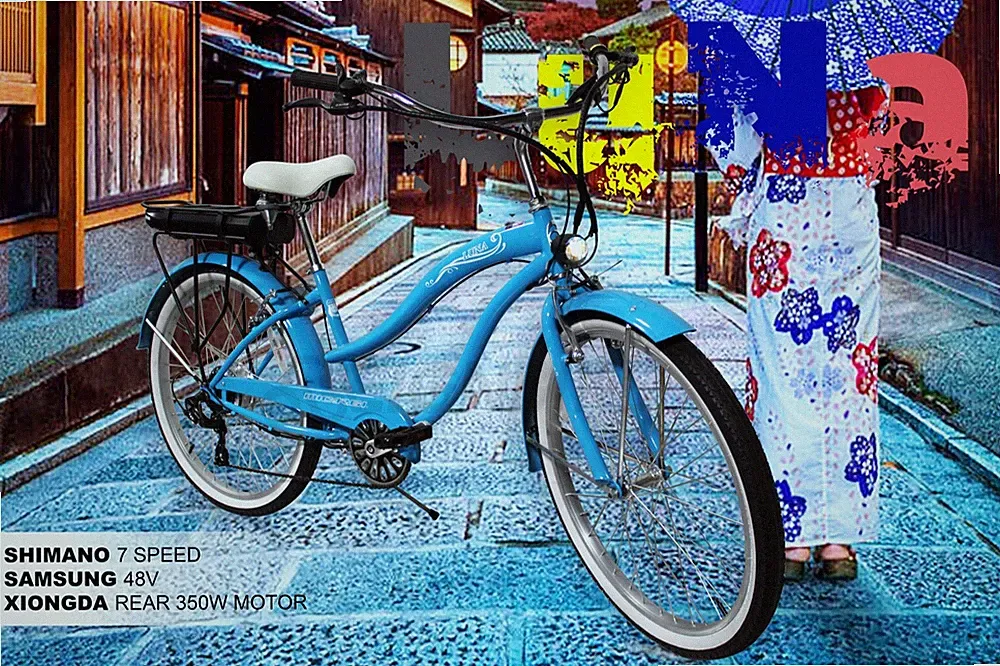26" Hybrid Cruiser Throttle Electric Bike Shimano 7 Speed Step-thru Bicycle