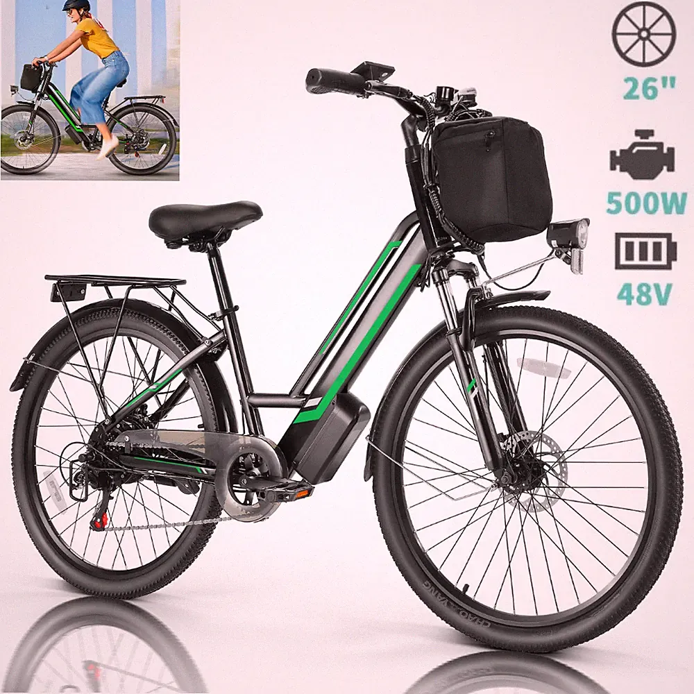 26in Adults Electric Bike, 500W Cruiser Bicycle Beach E-Bike with 48V LI-Battery