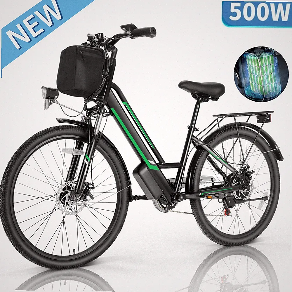 26in Electric Bike 500W Beach Cruiser Bicycle E-Bikes w/48V Removable Li-Battery