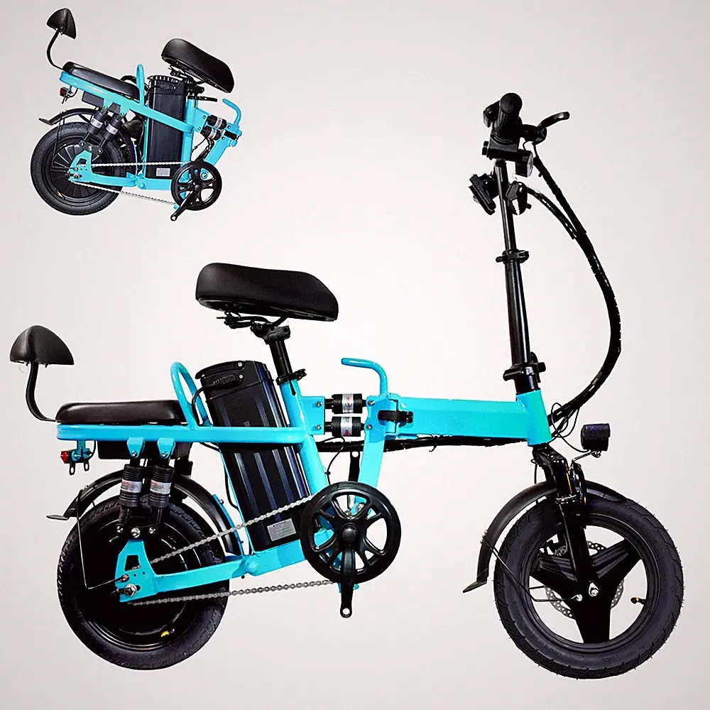 A9 14'' Electric Folding Bike Bicycle Peak 750W 48V 20AH Battery 20mph Blue
