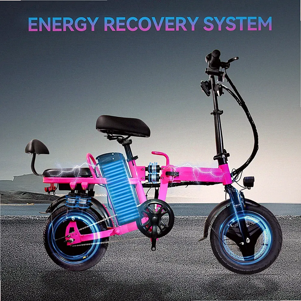 A9 14'' Electric Folding Bike Bicycle Peak 750W 48V 20AH Battery 20mph Pink