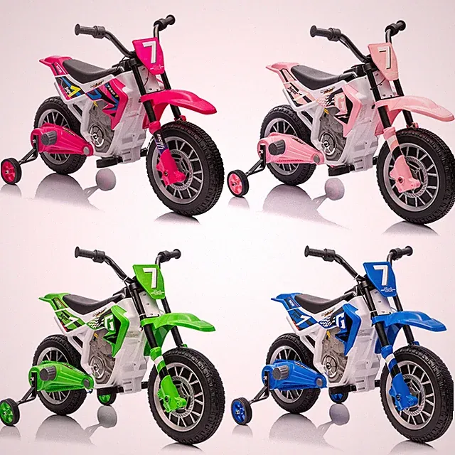 Blue/Green/Pink 12V Battery Kids Ride-On Motorcycle Dirt Bikes w/Training Wheels