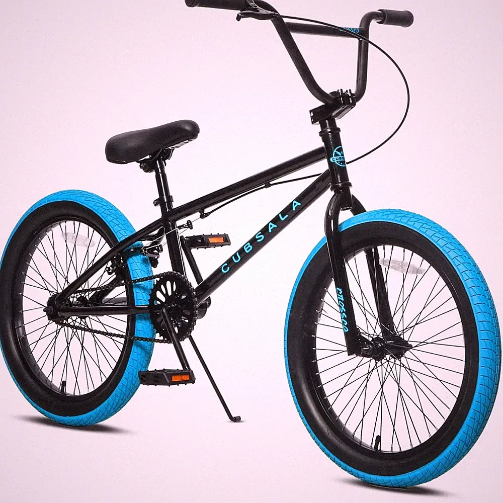Cubsala 18" Kids Freestyle BMX Bike - Black w/Blue Tires, Ages 5-9 Beginner