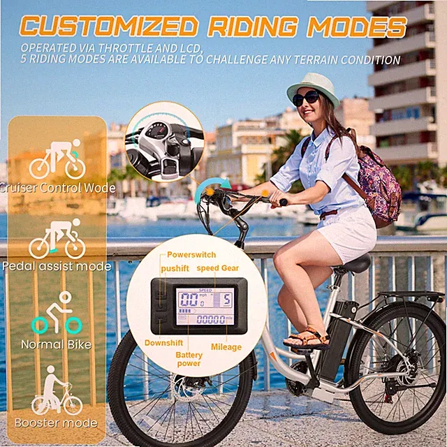 Electric Bike Adults 26In e Bike 500W Motor Cruiser Bicycle w/48V Li-Battery&LCD