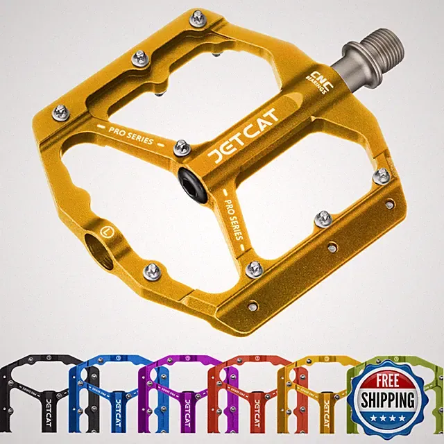JETCAT Mountain Bike Pedals Flat - MTB, BMX, Road, Gravel, eBike - Gold