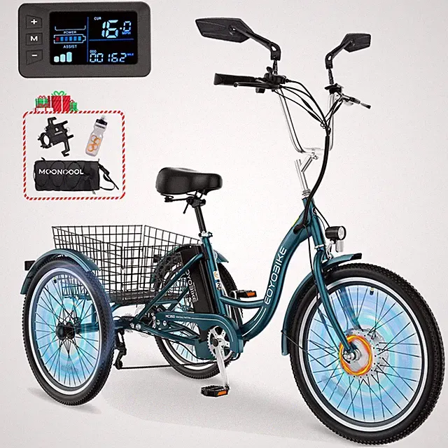 MOONCOOL Adult Electric Tricycle 350W (Peak 700W) 24" Trike & 36V 10.4Ah Battery