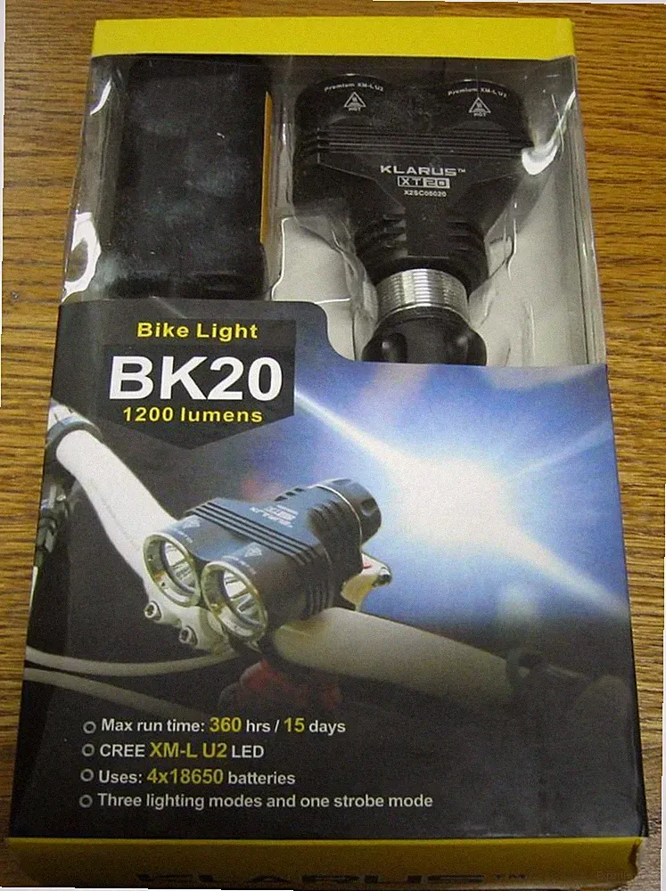 NEW Klarus BK20 RECHARGEABLE Dual Head 1200 LUMEN Bike Bicycle Light XM-L U2 LED