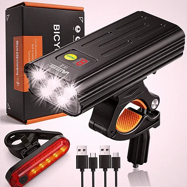 Ultra-Bright 5 LED Bike Front Light 5 Modes USB Rechargeable Head&Tail Light Set