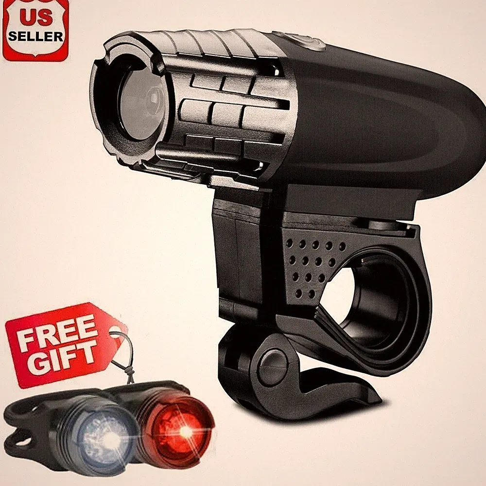 USB Rechargeable Bright LED Bicycle Bike Front Headlight and Rear Tail Light Set