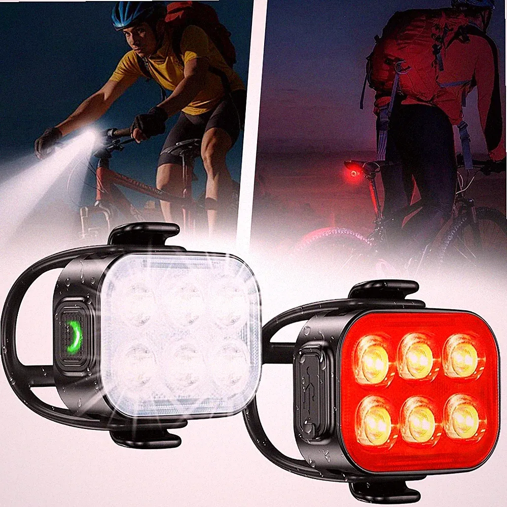 USB Rechargeable Bright LED Bicycle Bike Front Headlight Rear Tail Light Set US