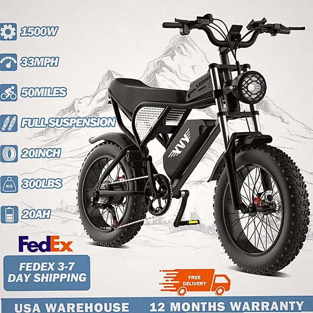 YVY 20" Fat Tire Electric Bike 1500W 48V 20Ah Removable Battery Beach cruiser US